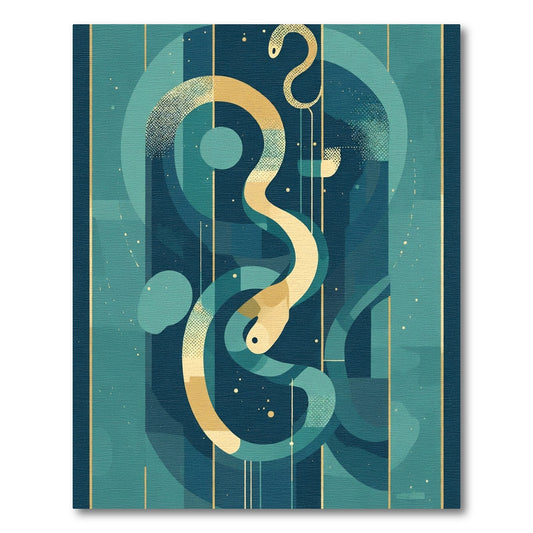 Dark Teal Gold Serpent Abstract Rug