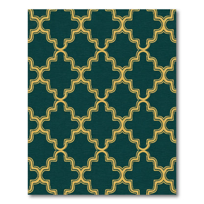 Deep Teal Gold Arabesque Lattice Rug