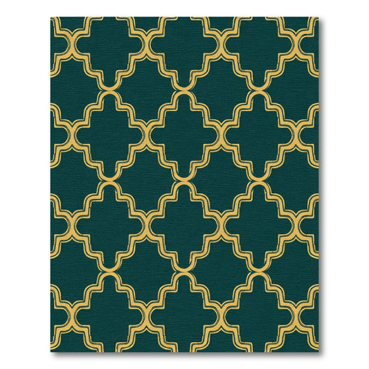 Deep Teal Gold Arabesque Lattice Rug