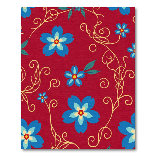 Crimson Blue Floral Swirl Charm Rug