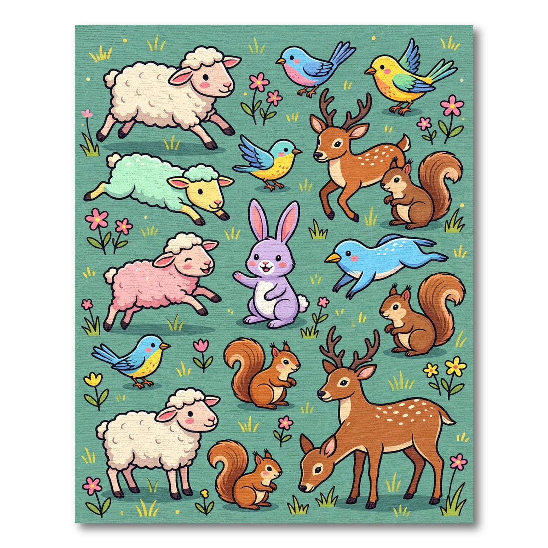 Whimsical Woodland Friends Sage Meadow Rug