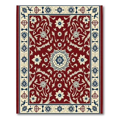 Crimson Blue Floral Medallion Border Rug