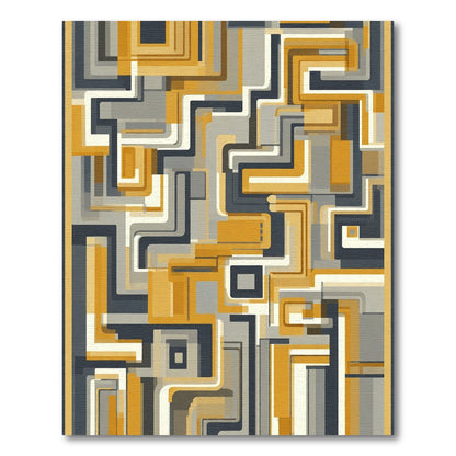 Golden Gray Geometric Maze Rug