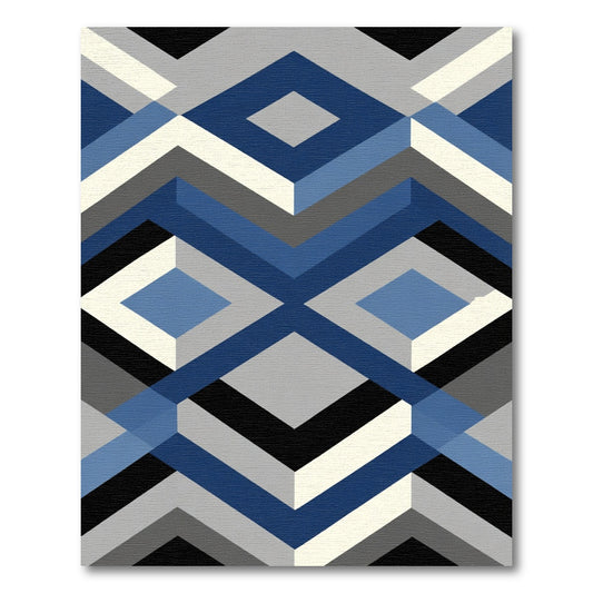 Modern Blue Geometric Diamond Assemblage Rug