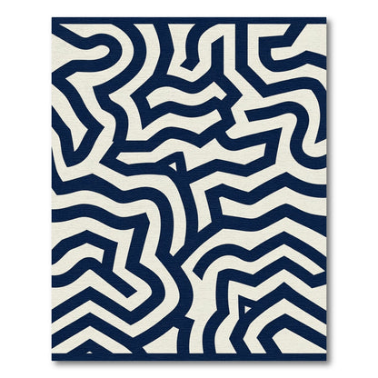 Navy Cream Maze Lines Rug