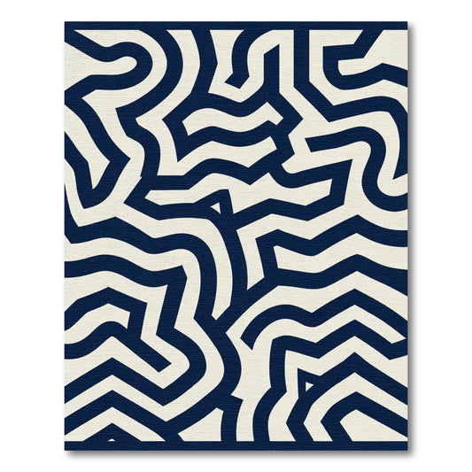 Navy Cream Maze Lines Rug