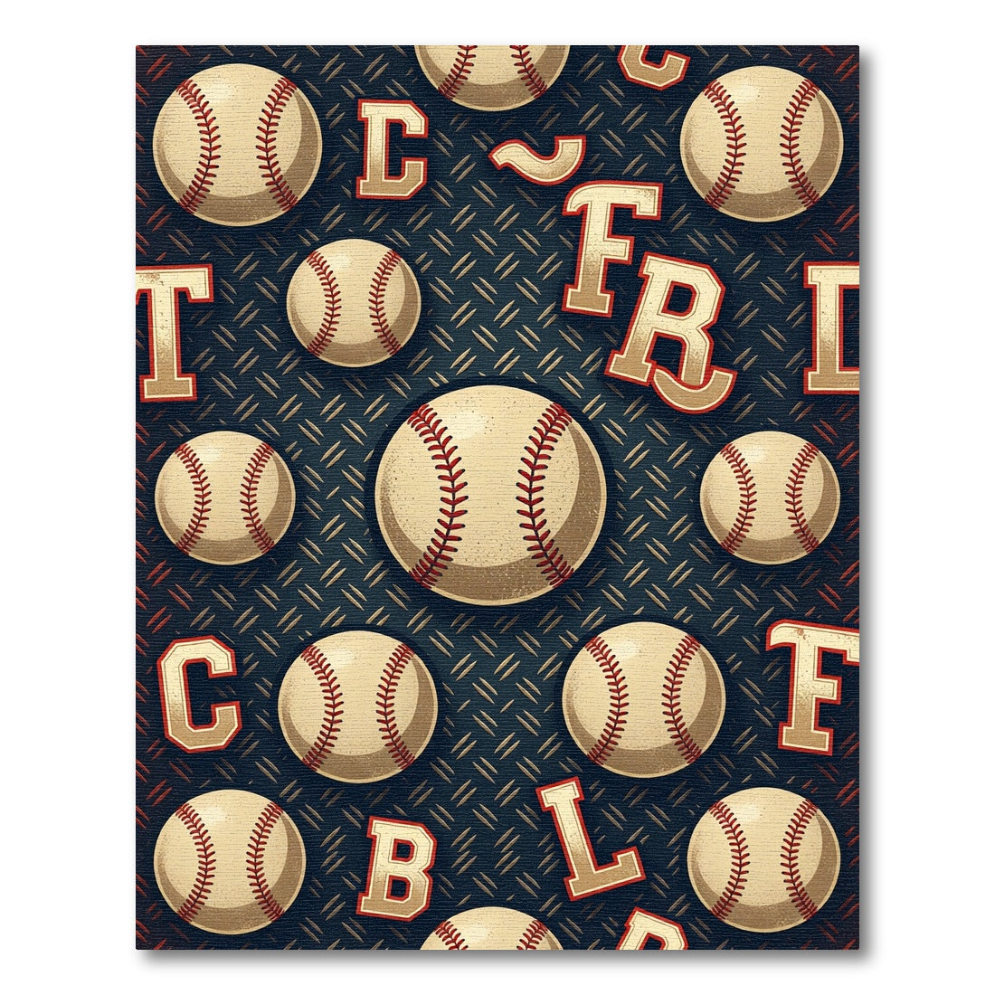 Navy Varsity Baseball Letters Rug