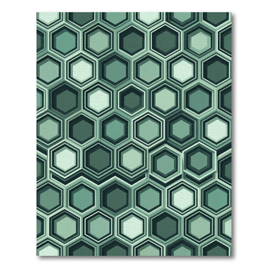 Sophisticated Sage Hexagonal Geometric Art Rug