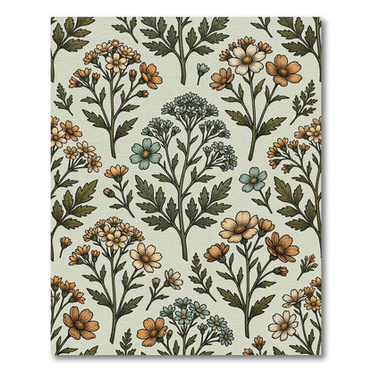 Sage Green Floral Meadow Botanic Illustration Rug