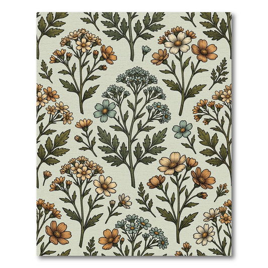 Sage Green Floral Meadow Botanic Illustration Rug