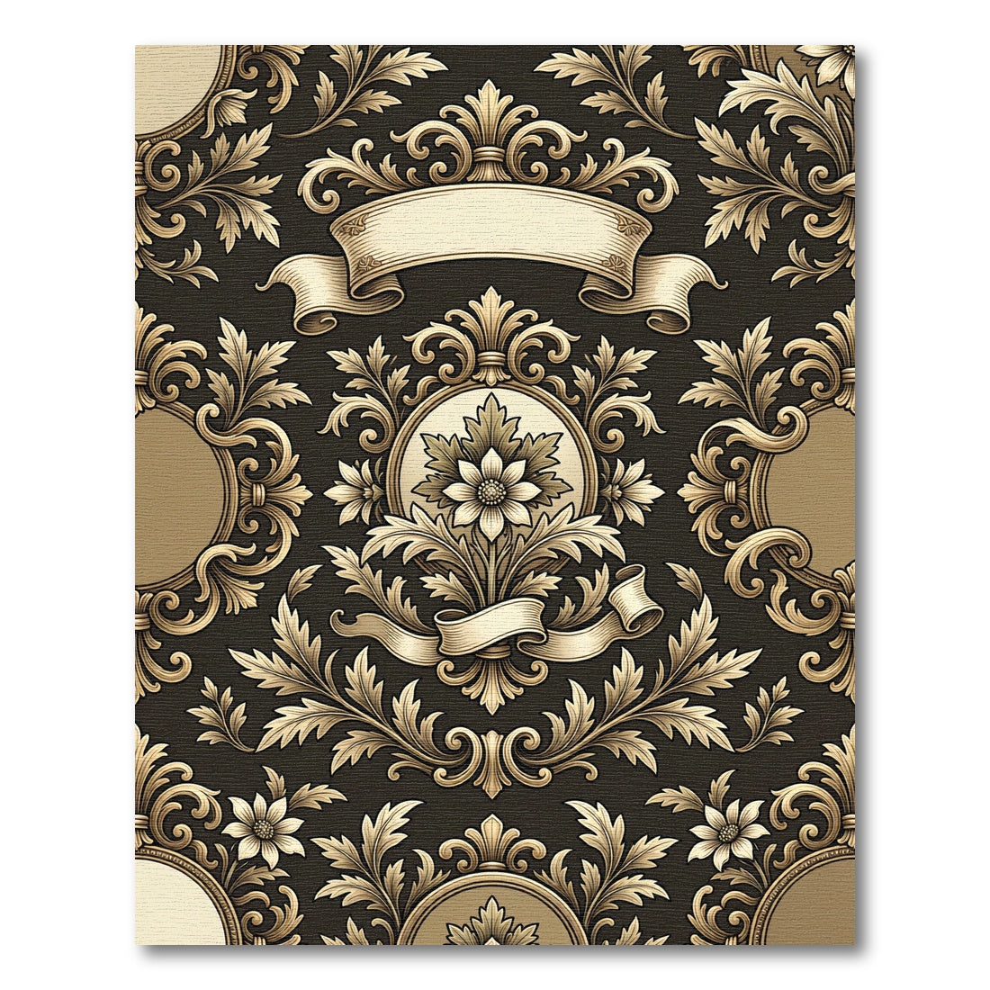 Gold Acanthus Scroll Floral Emblem Rug