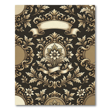 Gold Acanthus Scroll Floral Emblem Rug