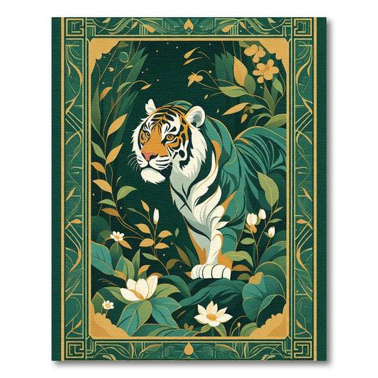 Emerald Jungle Tiger Floral Portrait Rug