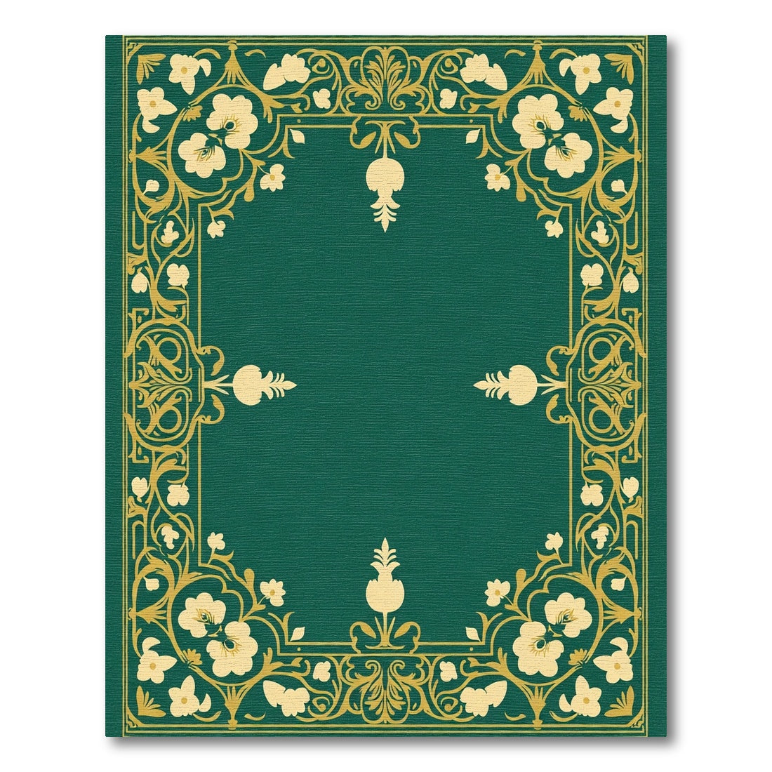 Emerald Green Floral Golden Border Rug