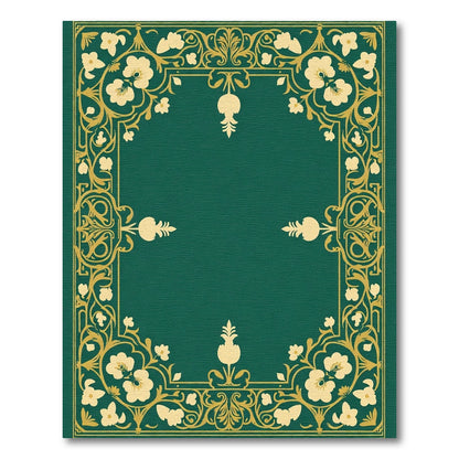 Emerald Green Floral Golden Border Rug