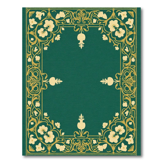 Emerald Green Floral Golden Border Rug