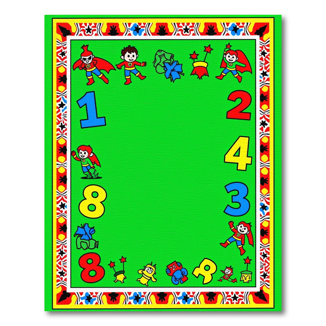 Whimsical Superhero Kids Numbers Collection Rug