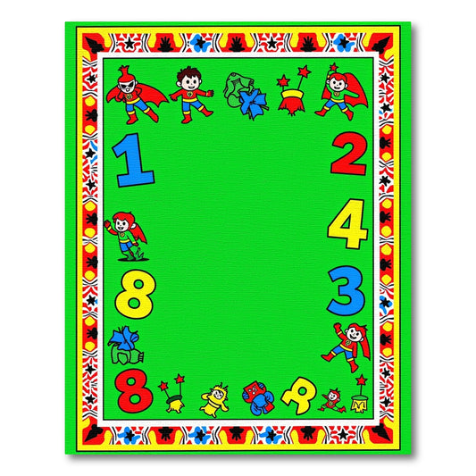Whimsical Superhero Kids Numbers Collection Rug