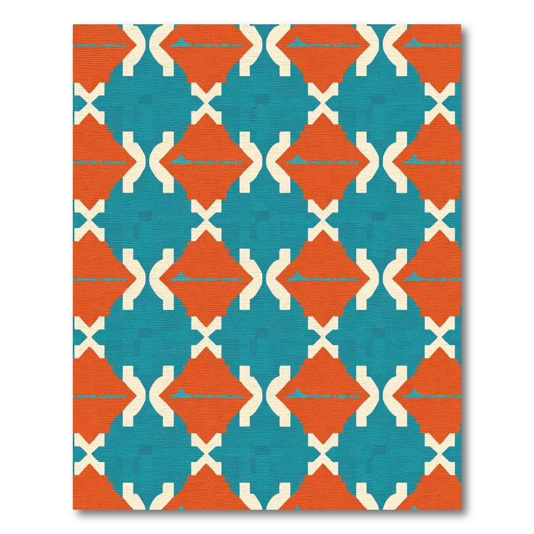 Orange White Teal Geometric Diamonds Rug