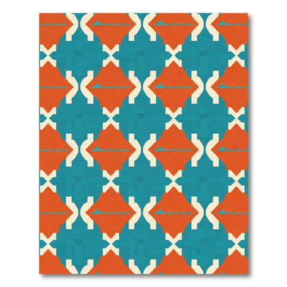 Orange White Teal Geometric Diamonds Rug