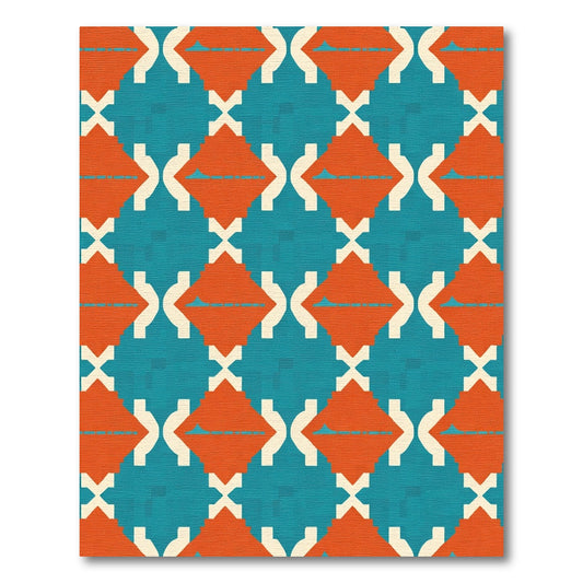 Orange White Teal Geometric Diamonds Rug