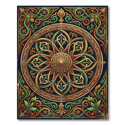 Ornate Golden Floral Mandalas with Verdant Vines Rug
