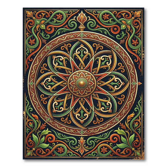 Ornate Golden Floral Mandalas with Verdant Vines Rug