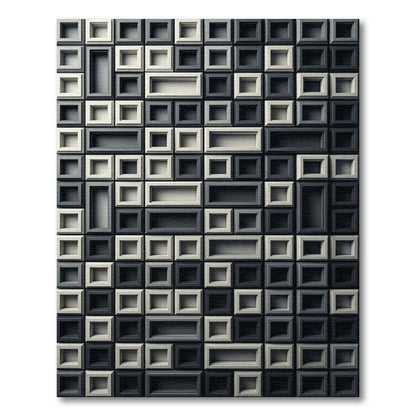 Monochrome Geometric Grid Recessed Squares Rug