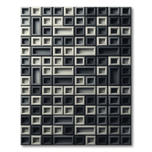 Monochrome Geometric Grid Recessed Squares Rug