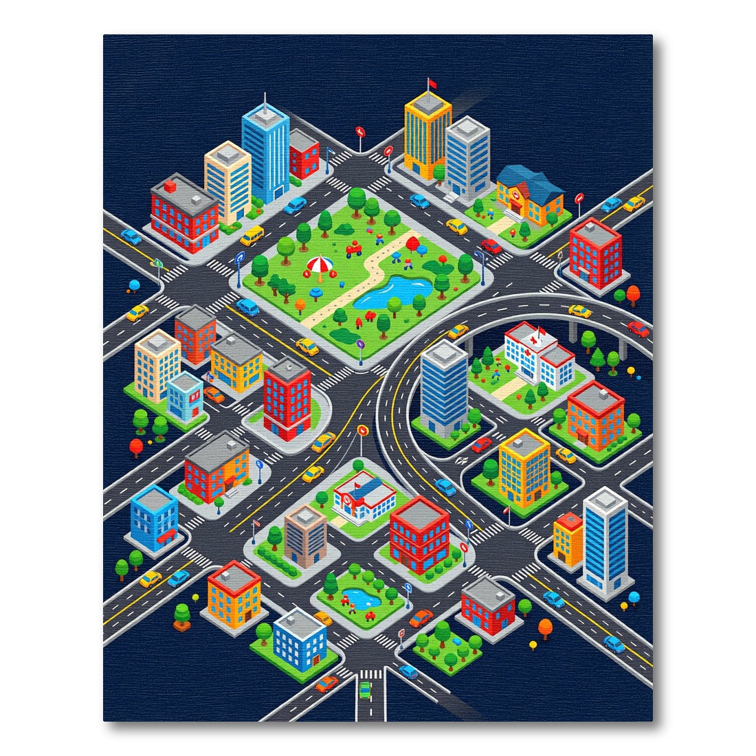 Colorful Isometric City Park Rug