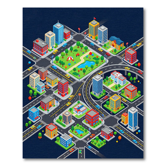 Colorful Isometric City Park Rug