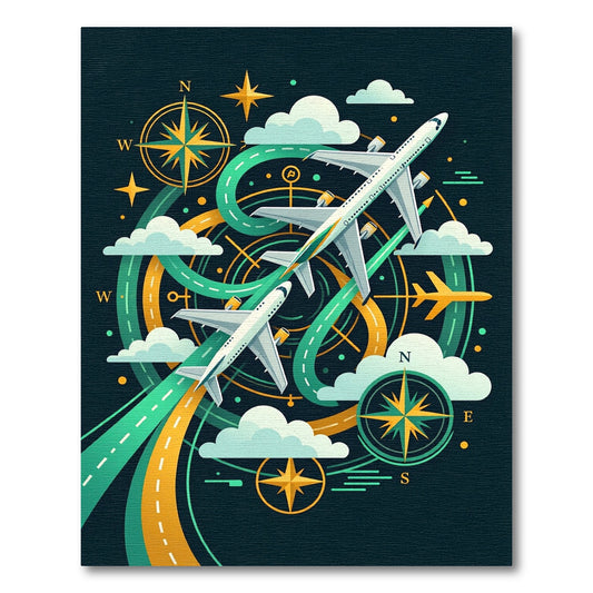 Modern Airplane Compass Trails Rug