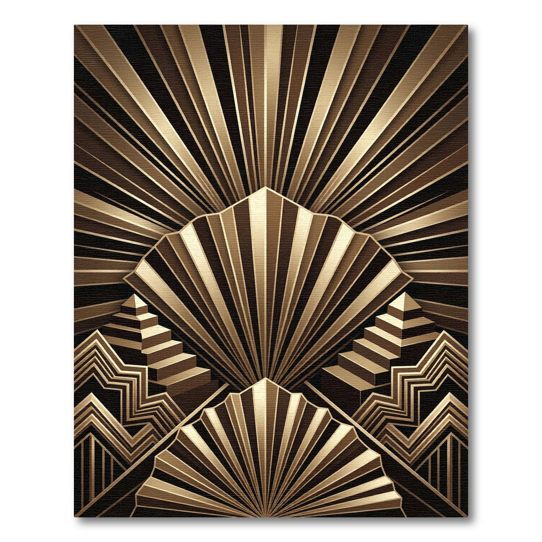 Art Deco Golden Fan Geometric Rug