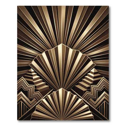 Art Deco Golden Fan Geometric Rug