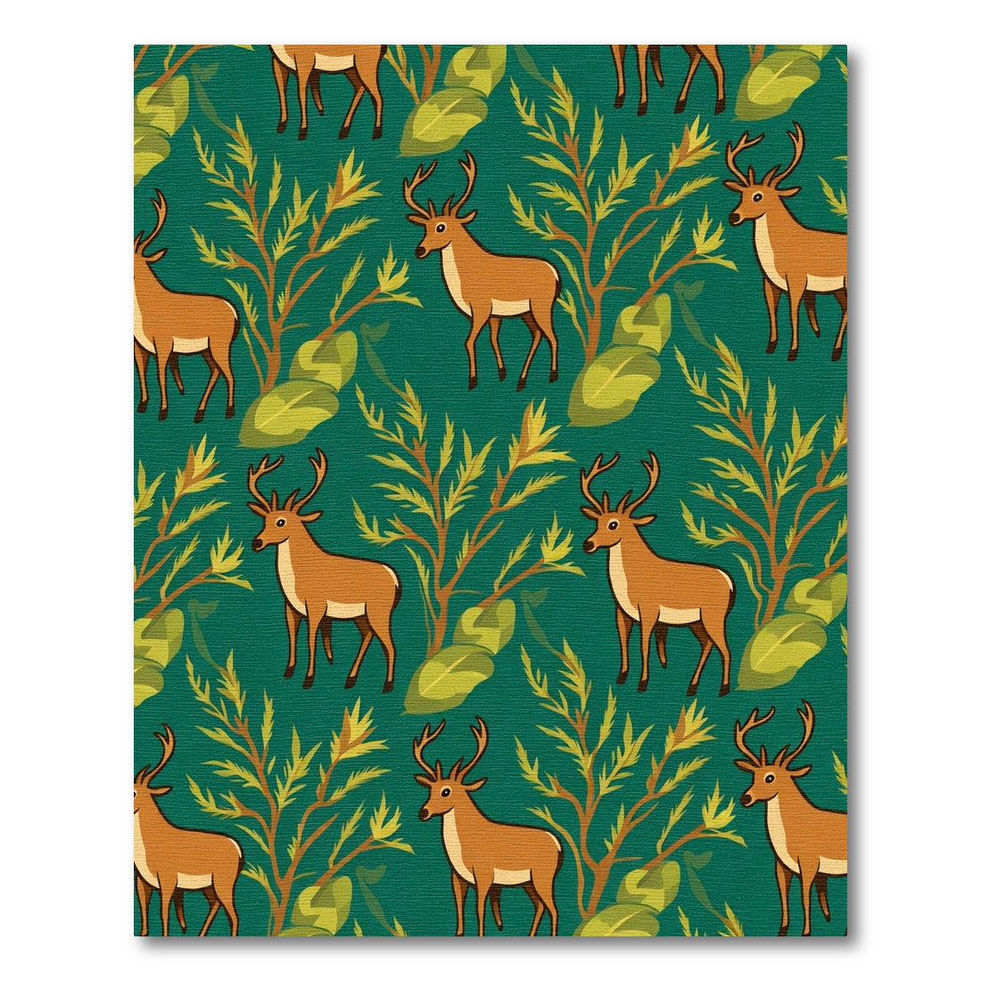 Woodland Deer Green Foliage Seamless Rug