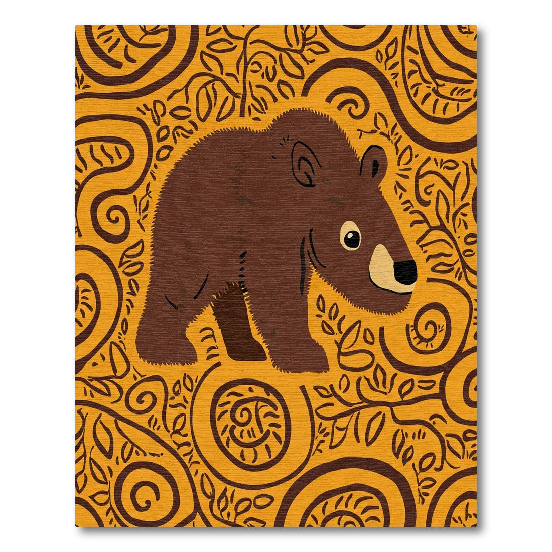 Brown Bear Foliage Swirls Rug