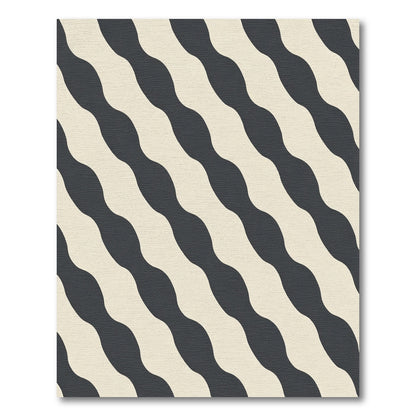 Dark Gray Cream Diagonal Wave Stripes Rug