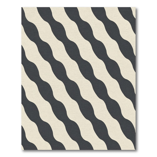 Dark Gray Cream Diagonal Wave Stripes Rug