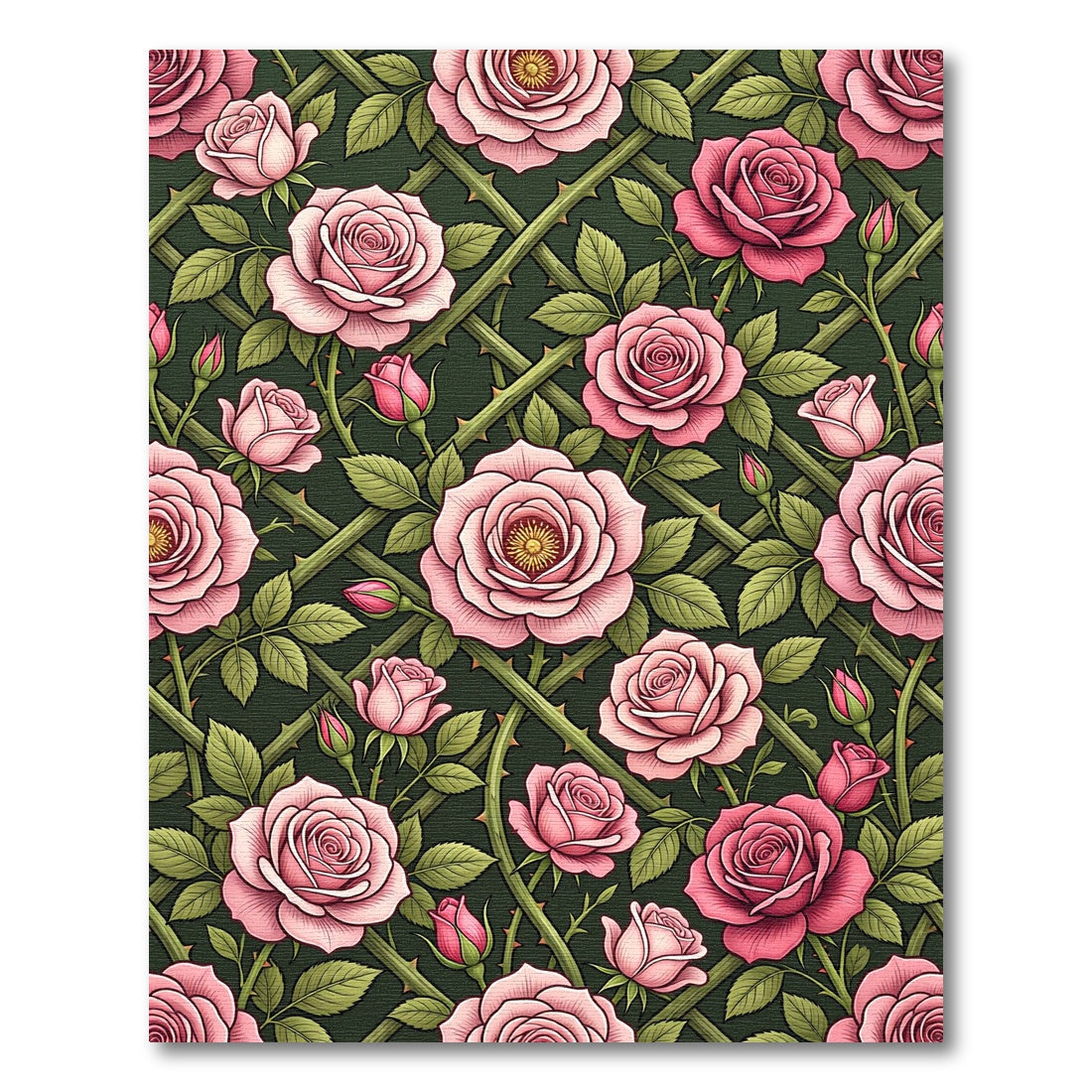 Romantic Pink Rose Trellis Garden Rug