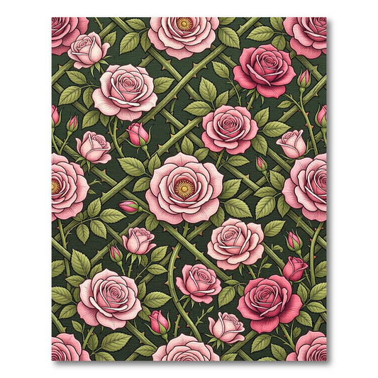 Romantic Pink Rose Trellis Garden Rug