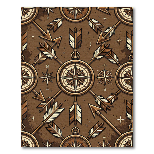 Rustic Bronze Compass And Arrow Grid Rug