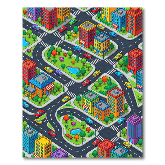 Vibrant Isometric Colorful Cityscape Rug