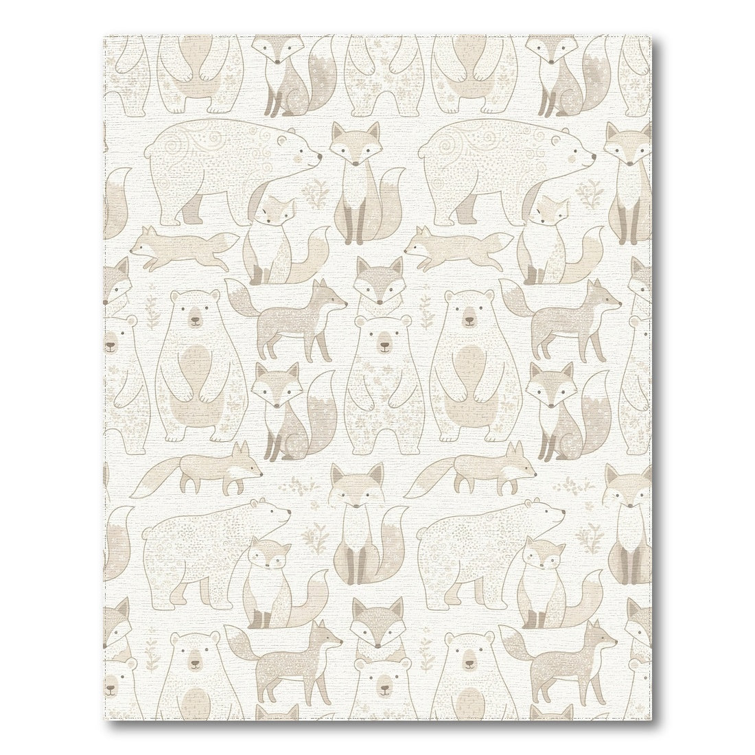 Whimsical Beige Fox Polar Bear Rug