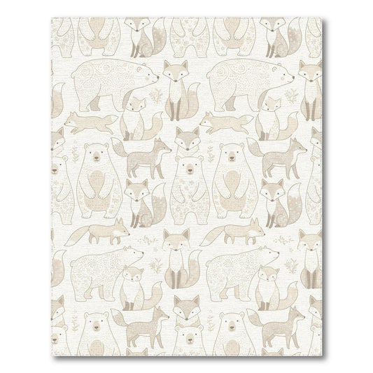 Whimsical Beige Fox Polar Bear Rug