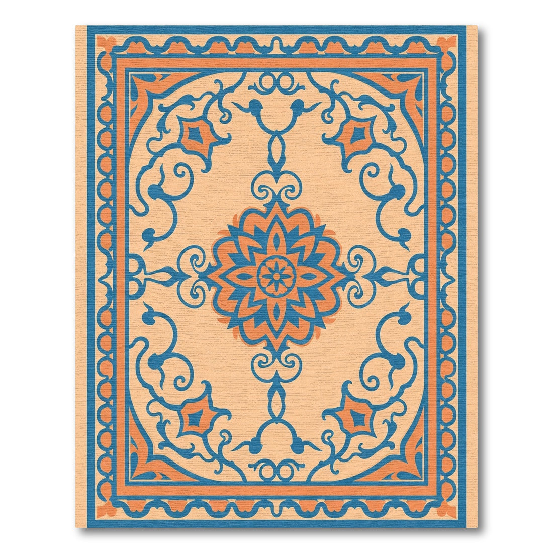 Amber Orange Teal Floral Medallion Rug