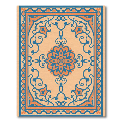Amber Orange Teal Floral Medallion Rug