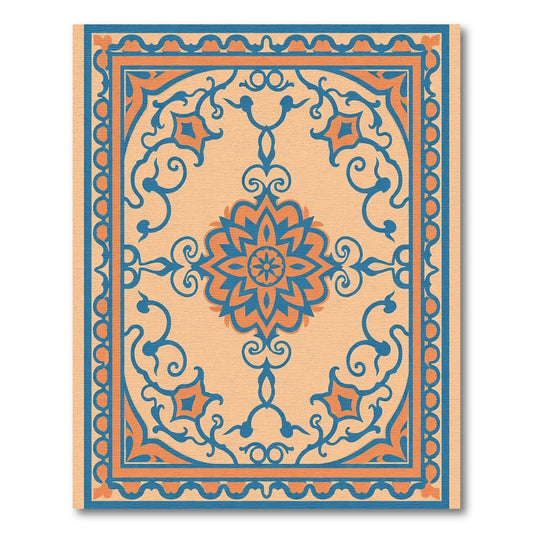 Amber Orange Teal Floral Medallion Rug