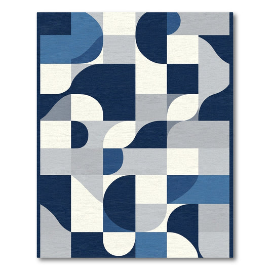 Mid Century Blue Geometric Waves Rug