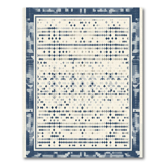 Navy Blue Pixelated Diamond Rug