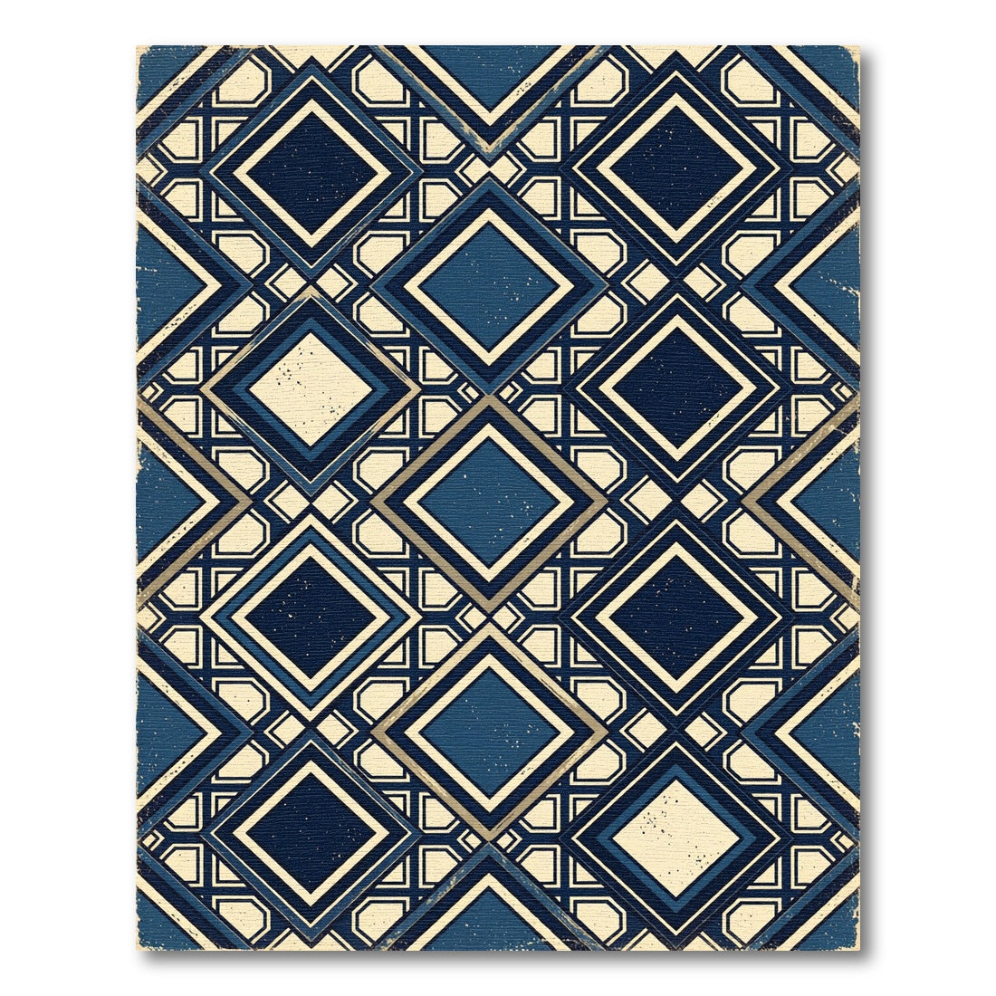 Navy and Ivory Geometric Diamond Lattice Rug